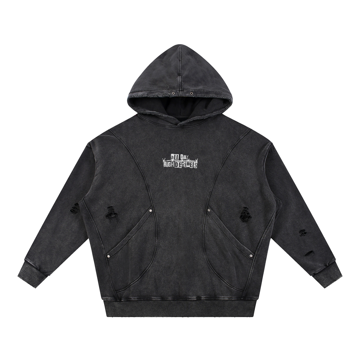 all day high decibels snow washed hoodie, front
