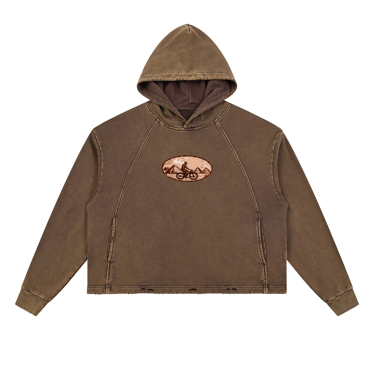 working at the pyramids washed hoodie, front